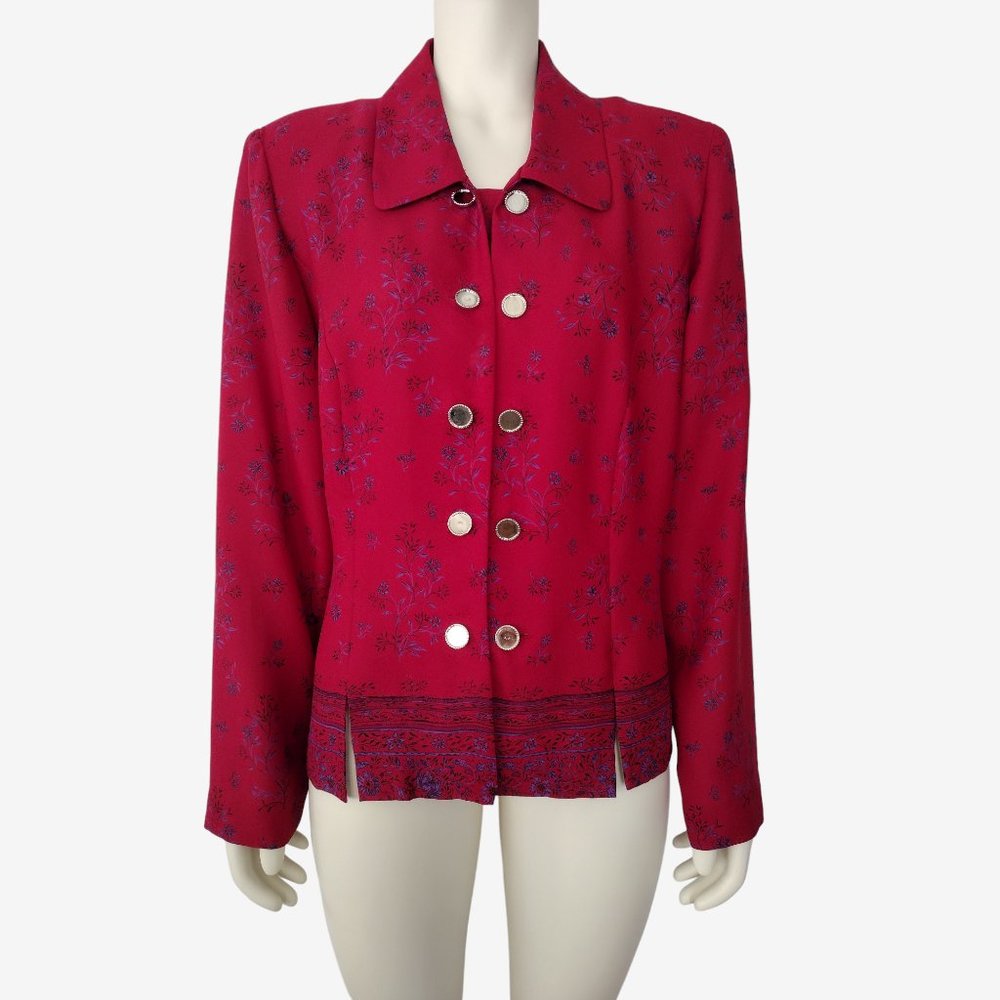 Vintage 1990s Red Floral Double Breasted Lightweight Blazer Jacket 18
